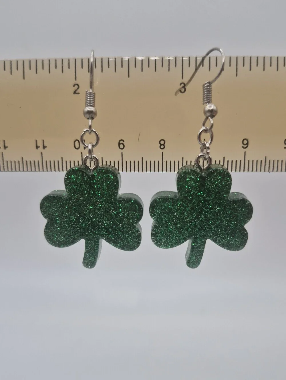 Green Glitter Clover Earrings